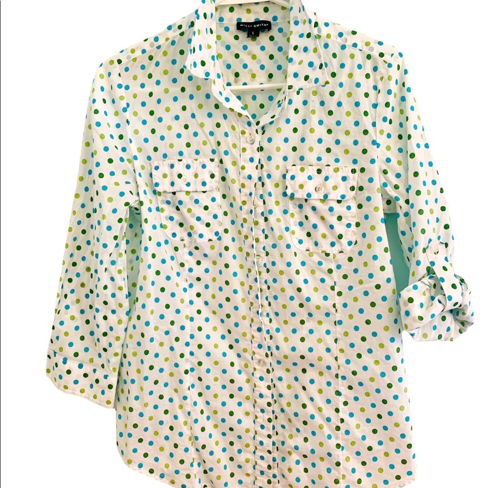 Willi Smith Polka Dot Button Down Top - image 4